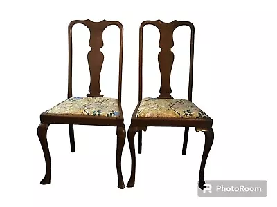 Set Of Two Antique Dining Chairs Queen Anne Style • £80