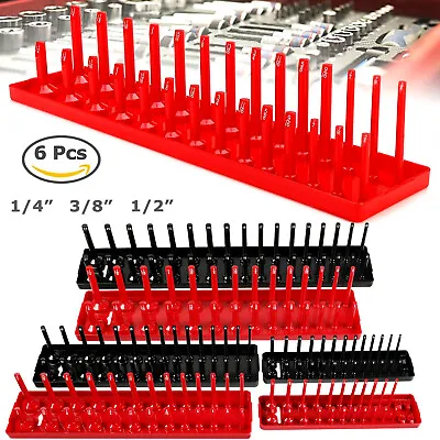 6PCS Socket Organizer Tray Set Hold 90 Metric&76 SAE Socket 1/4  3/8  1/2  Drive • $27.99