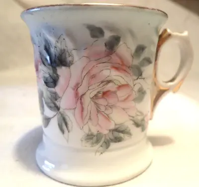 Antique Victorian Porcelain Floral Pink Flowers Mustache Shaving Mug Cup • $5.99