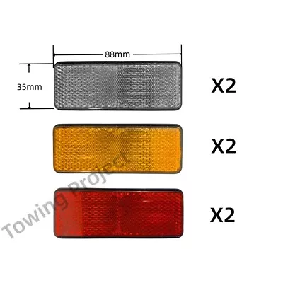 $6.50 • Buy 6 X Red Amber White Trailer Reflectors 88x35mm Self Adhesive Reflector Caravan