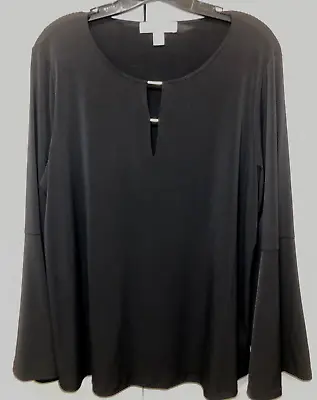 NEW Michael Kors Woman's Black Poly Spandex Tunic Top Bell Sleeves Size XL • $19.49