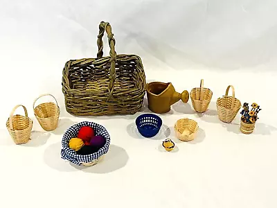 Vintage Mixed Lot 11 Dollhouse Miniature Artisan Baskets Flower Pot Pitcher • $19.95