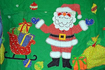 Vintage 72  Christmas Green Throw Quilt Funny Santa Sleigh Gifts Tree Ornaments  • $49.99