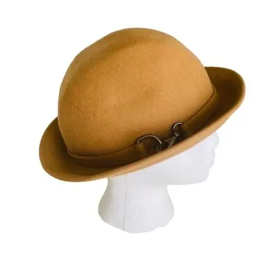 Vintage Amanda Smith Tan Bowler Hat 100% Wool Made In Italy Cloche Flapper 90s • $40.88