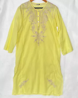 Matta Tunic Peasant Dress Womens Small Embroidered Front Shoulder Hem Yellow • $48