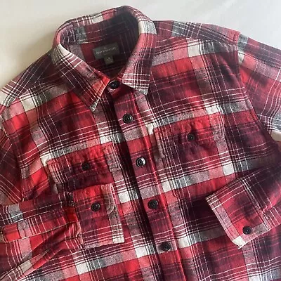 LL Bean Signature Chamois Cloth Shirt Mens L SLIM FIT Red Plaid Button Up Casual • $26.99