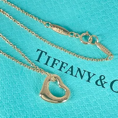 Tiffany & Co. Open Heart Pendant Necklace 18K Rose Gold 750 Elsa Peretti W/BOX • $459.84