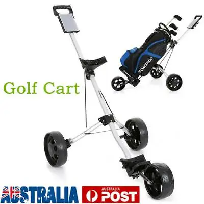 Foldable Golf Buggy Trolley Cart Push Pull 3 Wheels Cart With Footbrake • $154.33