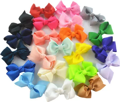 4 Inches 2 PCS HAIR BOWS CLIPS BOW GIRLS CLIPS SCHOOL RIBBON SLIDES ACCESSORY UK • £4.29