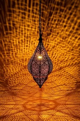 Black Moroccan Lantern Lamp Lighting Turkish Hanging Lamp Hole Seljuks Pattern • $171.99