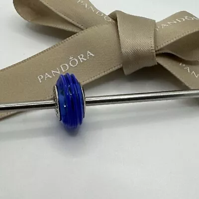 Pandora Blue  Ribbon  Murano Glass Charm Sterling Silver ALE 790612 Rare • $26