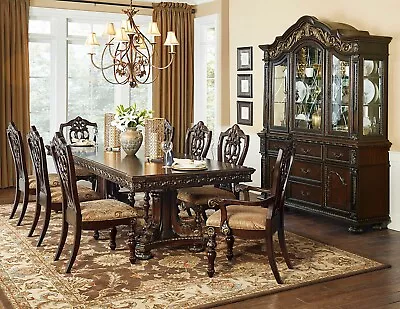 Traditional Dining Room Furniture 9 Piece Brown Rectangular Table Chairs Set C50 • $2865.71