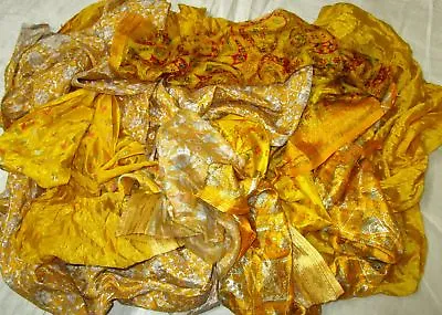LOT ART SILK Antique Vintage Sari REMNANT Fabrics 100 GRAMS Golden #ABXPF • $18.79