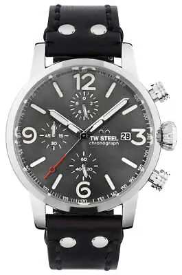 TW Steel Maverick Chrono Steel Gray Dial Leather Date Quartz Mens Watch MS93 • $199