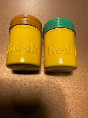 2 Vintage Kodak Yellow Tin Film Canisters Brown & Green Lids Excellent Condition • $19.99