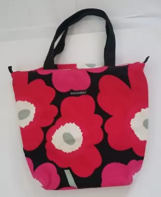 Marimekko Shoulder Bag Zipped Designer Poppies Floral Pink Red Canvas 16X13X6 • $36