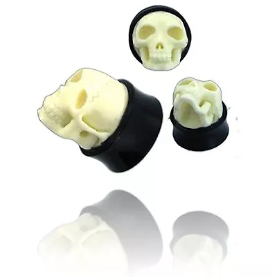 Pair Horn Inlay Skull 00g 10mm Plugs Body Jewelry Plug  • $9.74