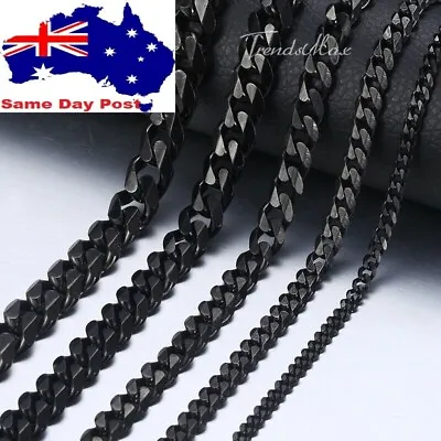 Black  Stainless Steel 3 5 7 9 11 Mm Curb Cuban Chain Necklace Hip Hop Men Boys • $15.95