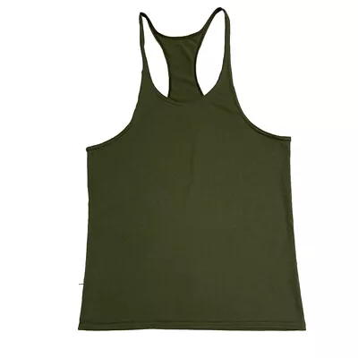 Men Gym Vest Racerback Bodybuilding Muscle Stringer Plain Tank Slim Top Fitness • £7.01