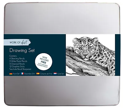 Artist Drawing Set Tin Sketching Box Pencils Pastels Charcoal Graphite Sticks • £12.95