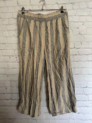 Tu Women's Trousers Size 14 Beige Grey Cropped Culotte Linen Blend Pull On • $11.10