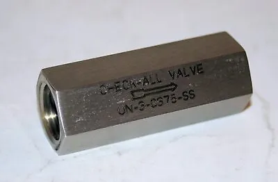 3/8  FNPT SS Metal Seat Check Valve (1Psi Crack/3000 Max) Parker UN-3-0375-SS • $28