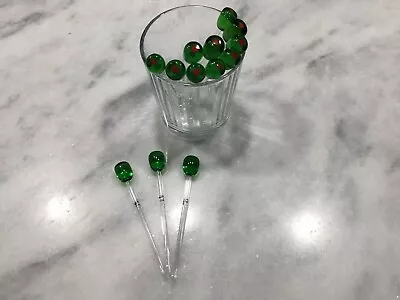 Vintage Crate & Barrel Glass Olive Cocktail Picks / Bar Swizzle Sticks (set 12) • $29.95