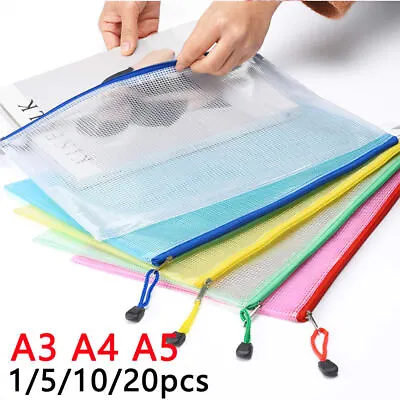 5/10/20x A3/A4/A5 Slim Plastic Wallet Zip Lock Bags File Document Bags Pocket • £3.98