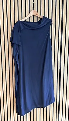 Acne Designer Silk Asymmetrical Drape Navy Shift Dress Races 8 • £70