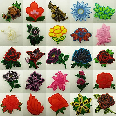 30 STYLE Iron On Or Sew Flower Motif Patch Rose Leaf Leaves Lily Orchid 306 • £3.99