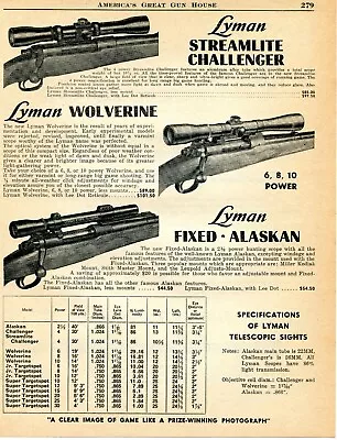 1955 Print Ad Of Lyman Streamlite Challenger Wolverine Alaskan Rifle Scope • $9.99