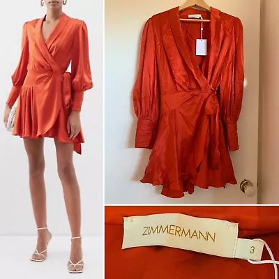 Zimmermann SIZE 3 (AU 14) - Silk Wrap Mini Dress In Red - BNWT $595 • $300