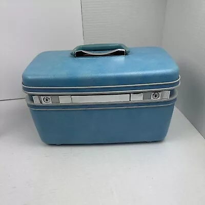 VTG 1960s Samsonite Silhouette Train Case Biscayne Blue Mirror Cosmetic No Key • $45.99