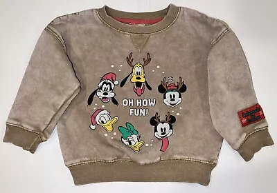 Disney Mickey Minnie Mouse & Friends Christmas Sweater Holiday Brown Size 2T • $15.75