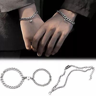 2PCS Couple Bracelet Magnetic Stainless Steel Heart Magnet Bracelet Astounding • $9.49