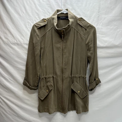 Zara Basic Safari Parka Jacket Womens XS Olive Green Full Zip Utility Waist • $11.20