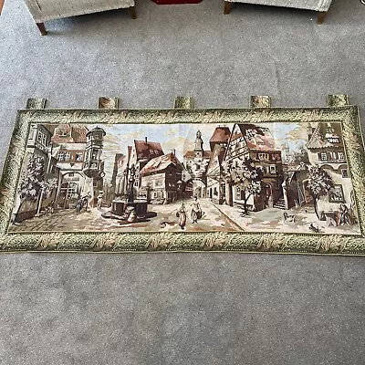 Vintage Large Old World European Town Hanging Wall Tapestry Rod Loops 40x85 • $84.99