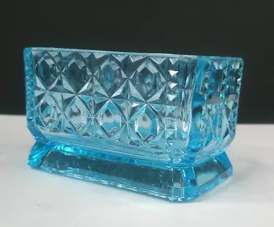 Valencia Waffle #85 Adams & Co Master Salt Blue Glass USA C1885 EAPG • $22