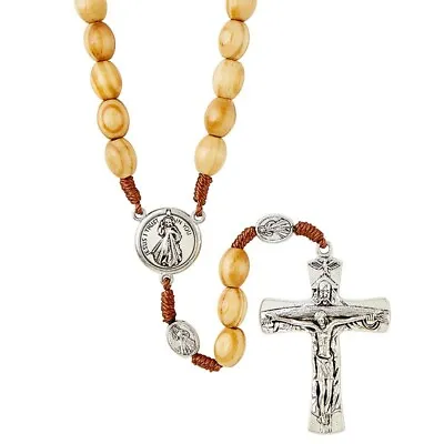 Divine Mercy Corded Wood Rosary-Rosario De Madera Con Cordón De La Divina Miseri • $12