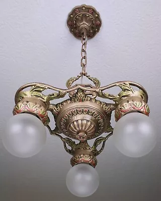 Antique Vintage Cast Iron 30's Ceiling Light CHANDELIER QUALITY MADE! • $345