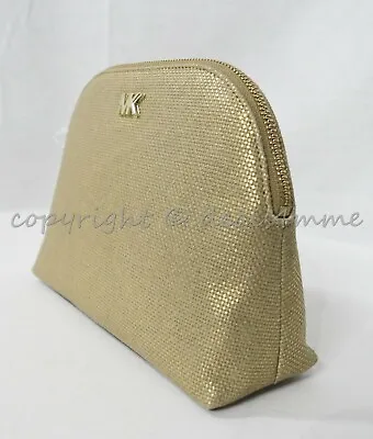 NWT Michael Kors 32H8MF9T3C Large Travel Pouch In Acorn Leather And Gold Canvas • $59