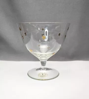 Toscany Hand Blown Crystal Compote Bowl Cut Glass Gold Flowers Pedestal Footed • $12.74