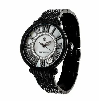 Judith Ripka Watch London Black Stainless Steel  White Mother-of-pearl NEW QVC • $129.99