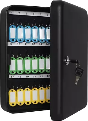 Key Cabinet Wall Mount Key Storage Box With 48 Key Hooks & Tags Key Labels Matt • $34.01