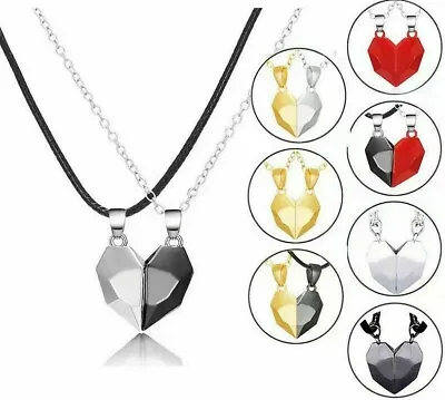 Couples Magnet Heart Pendant Necklace Pair BFF Friendship Gift His Hers Love UK • £4.99