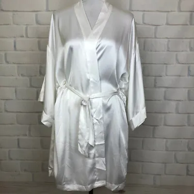 Victoria's Secret White Satin  BRIDE  Kimono Robe One Size Pockets • $19.99