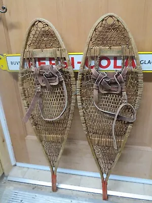 Antique  Wooden Snowshoes Size   34 `` Long By  10  `` Wide  Nice   (3727 • $59.99