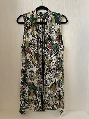 £8 • Buy Topshop Ladies Size 8 Green, Cream, Black, Floral Pattern Floaty Long Waistcoat