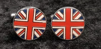 Pair Of Silver Plated Vintage Retro Style Union Jack British Flag Cufflinks • £15