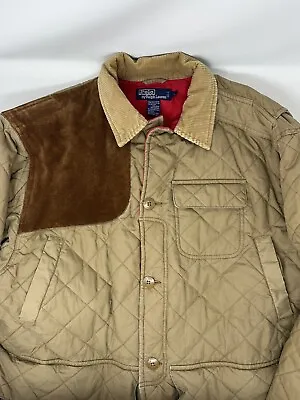 Vintage Polo Ralph Lauren Tan Quilted Jacket With Gun Patch (L) • $150